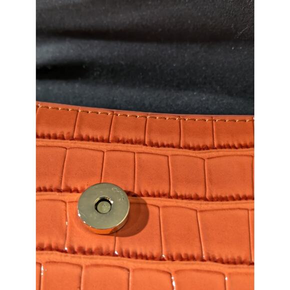 ASOS Pumpkin Faux Croc Tortoise Ring Chain Link Strap Shoulder Bag - Picture 6 of 8